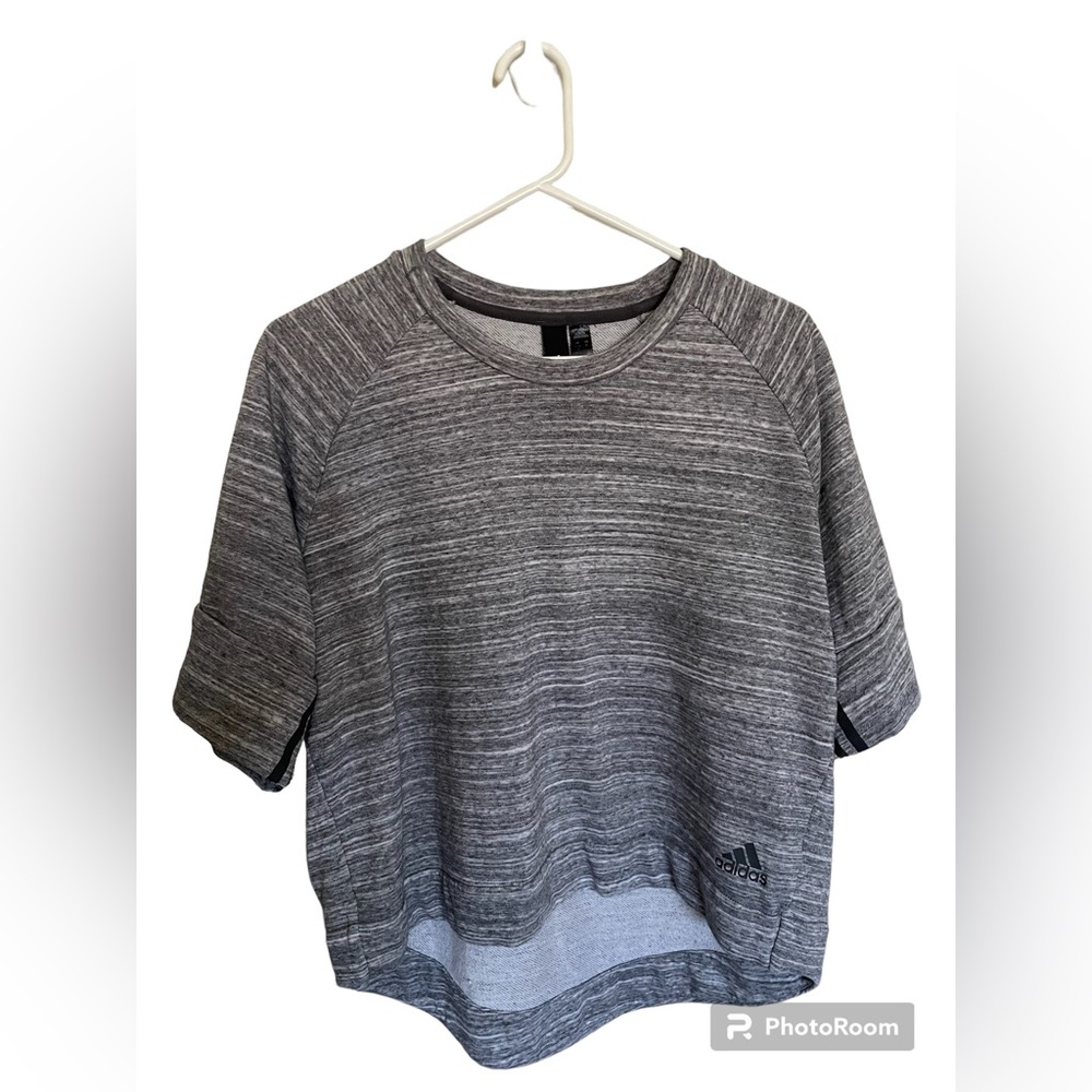 Adidas XL Grey Cropped 3 Striped Tee